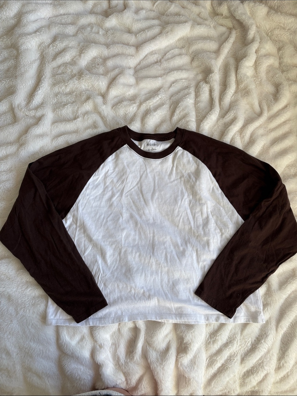 Hollister White Body with Brown Raglan Long Sleeve Tee